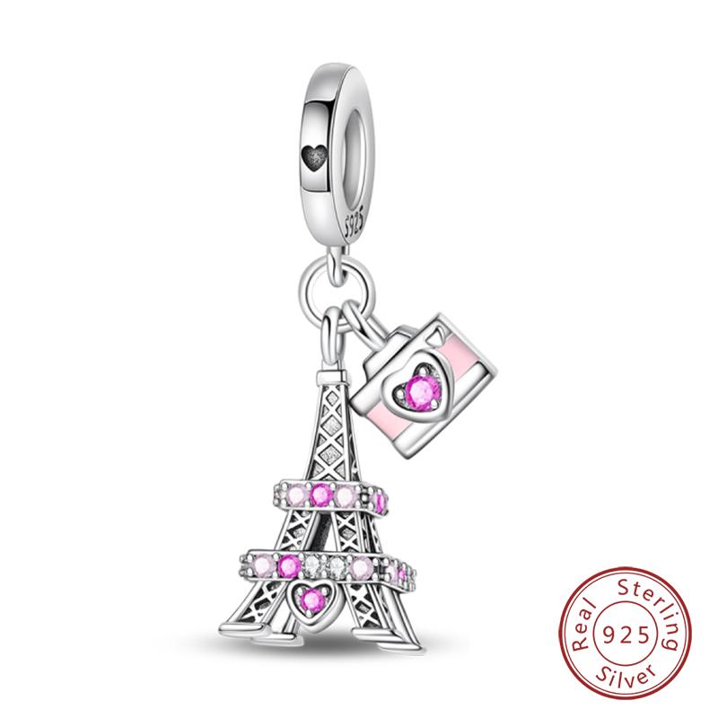 Copper Pink Love Series Charm Love Cube Little Bear Luminous Pendant Fit Original Bracelet Romantic Wedding Jewelry