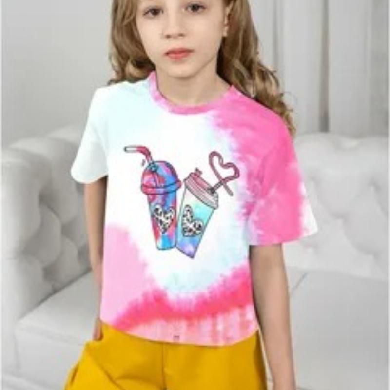 

Милая футболка с коротким рукавом с мультяшным принтом для девочек, детская, мягкая, удобная футболка для девочек 170