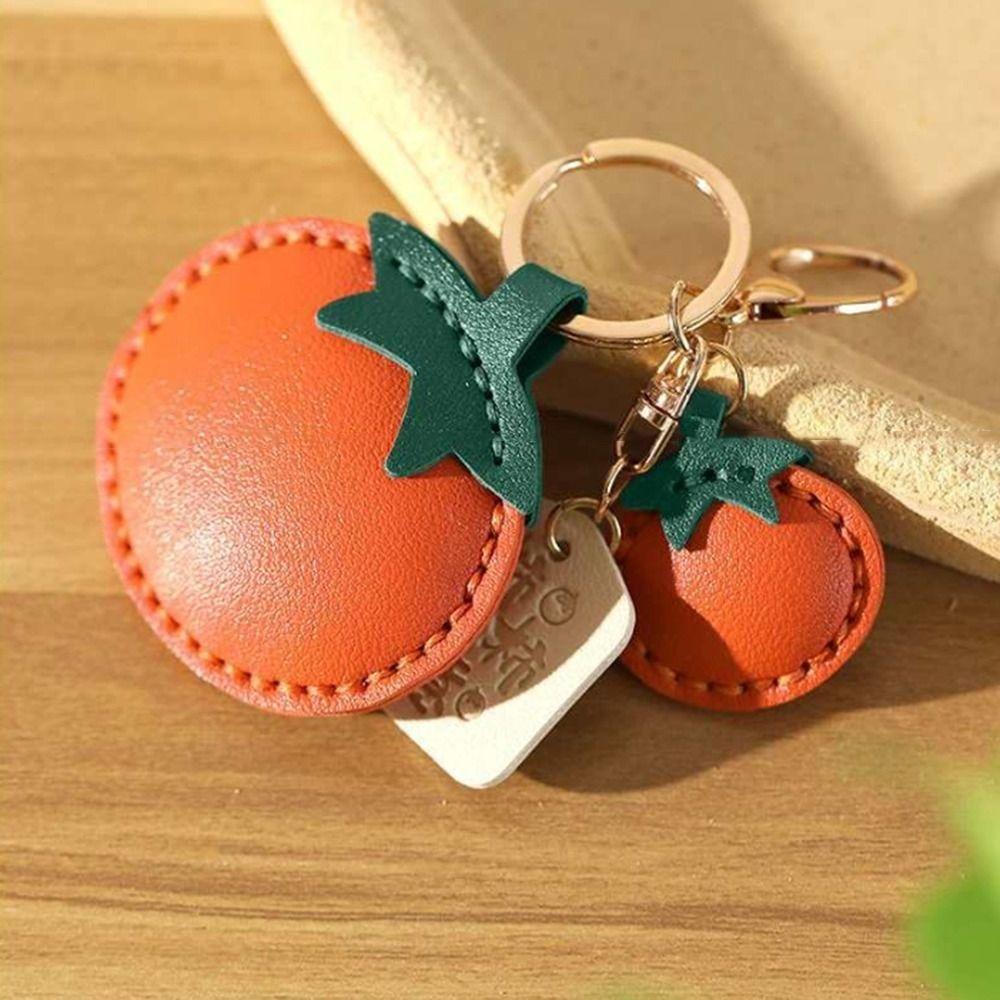 Cute Persimmon Keychain Funny Design Creative Key Ring Creative Leather Bag Pendant  Woman