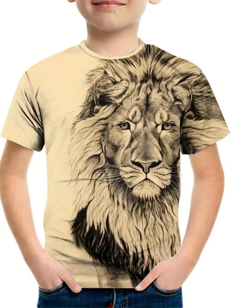 Sommarpojke Leongrafik 3D-tryckt T-shirt Mode Kortärmade Toppar Pojk Tecknad Barnkläder
