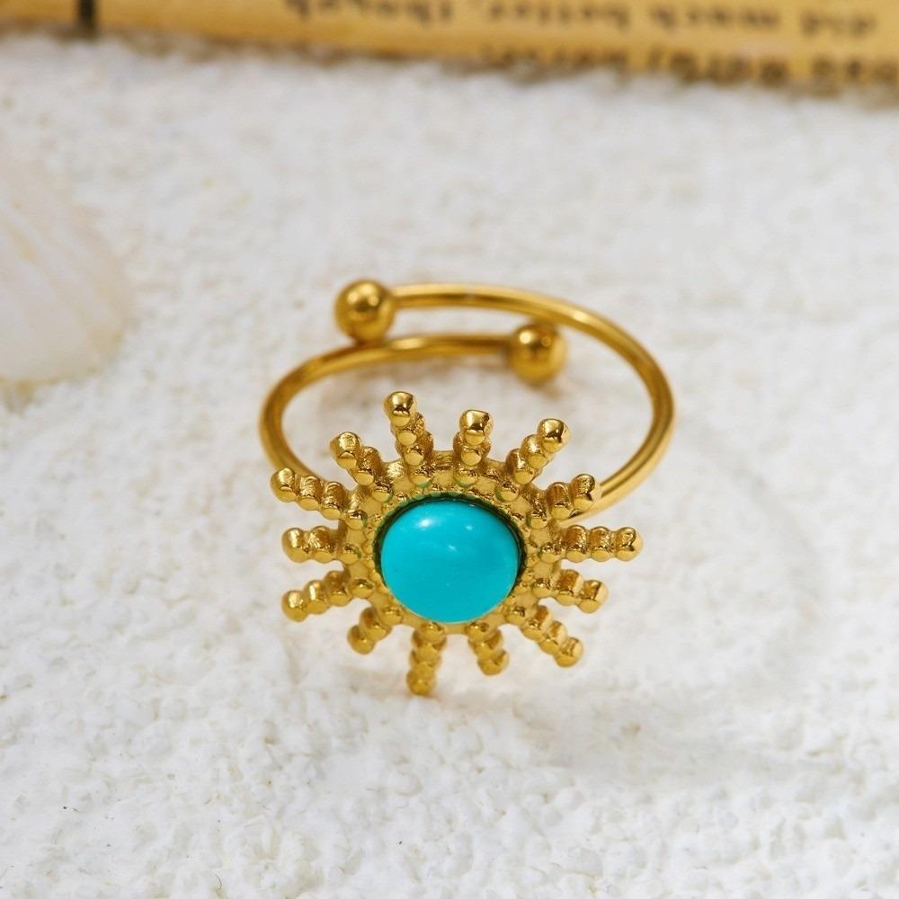 Turquoise Green Stone Turquoise Stone Ring Stainless Steel Boho Ring Finger Accessories