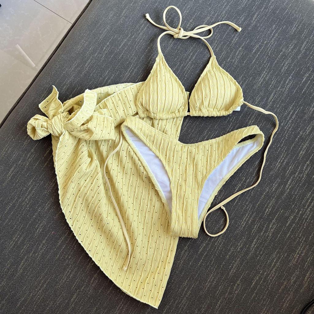 2025 European & American Backless Three-Piece Tie-Up Swimsuit