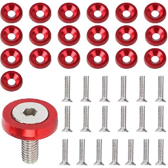 Aluminum Bumper Fenders Washer Stainless Steel Bolts, M6 Engine Bay Dress Up Fastener Kit, Car Body Decoration Replacement Screws for Headlights,
