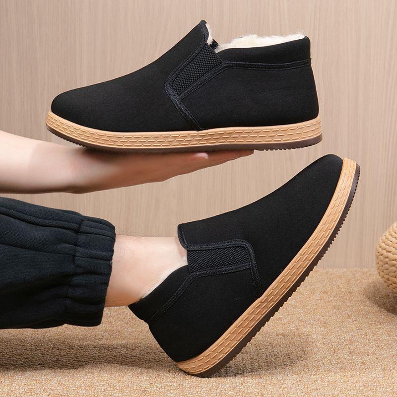 Winter cotton shoes men's thickened sheep wool shoes middle help warm non-slip one-pedal velvet cotton boots