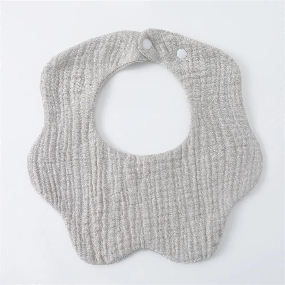 Cotton Baby Bibs 6 Layer Gauze Petal Baby Feeding Bib Solid Thickened Infant Saliva Towel Soft Burp Cloth for Newborn Baby Items серый