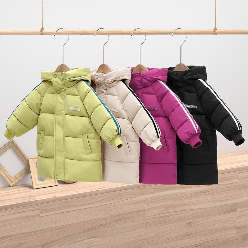Autumn Winter Boys Girls Cotton-Padded Coats Kids Long Down Teen Cotton Clothes Outerwear Big Children Thicken Warm Jacket