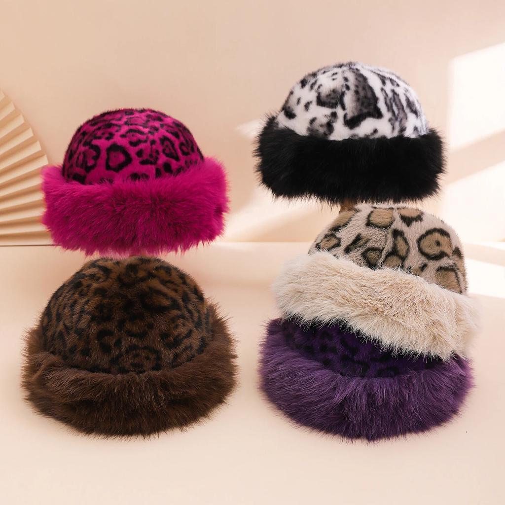 Winter Fleece Leopard Print Mongolian Hat,personality Fashionable Warm and Soft,women's Autumn Winter Fisherman Hat for Holiday