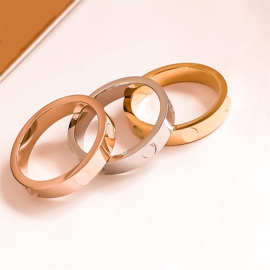 2024 Rhinestone Titanium Steel Couple Rings - Women's Non-Fading Plain Band, 18K Rose Gold