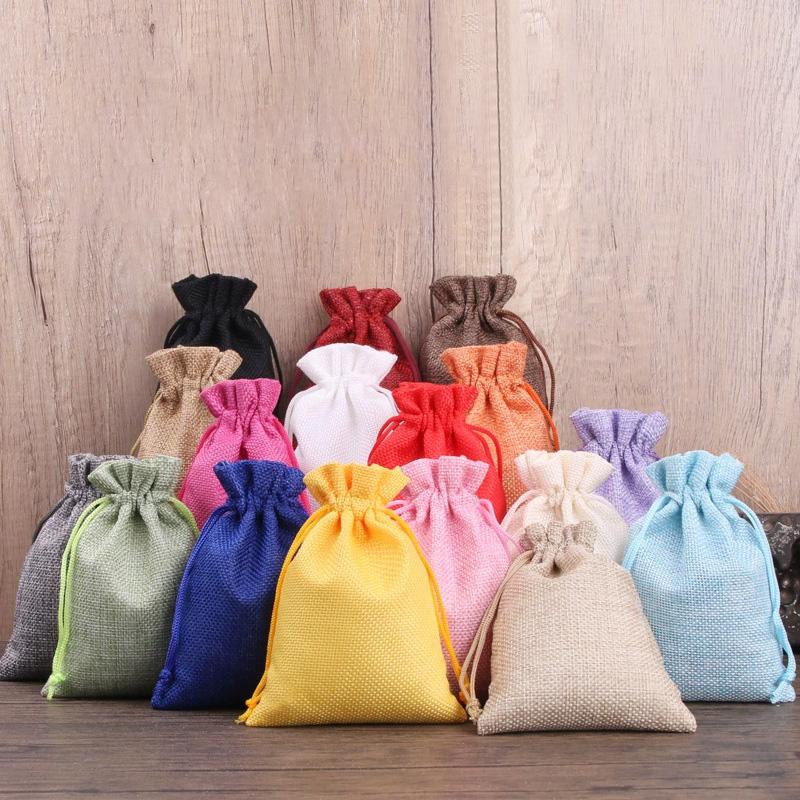1 Stück Aufbewahrungsbeutel 7x9/10x14/13x18cm Leinen Jute Geschenkverpackungsbeutel Sackleinen Geschenk Bunte Kordelzugbeutel