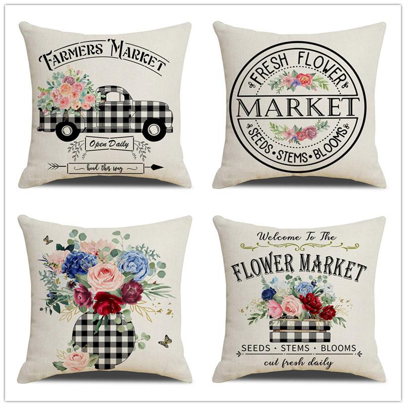 Pillow Case Spring Throw Pillow Case Flower Truck Farm Print Home Decor Cushion Cover Back Cushion