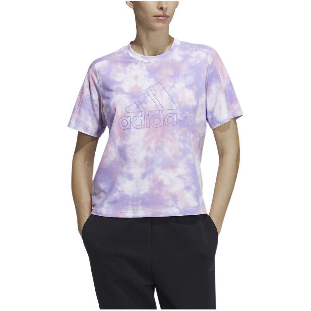 Adidas Tie-Dye Logo Round Neck Short Sleeve T-Shirt Women Tops Light-Purple HF2490