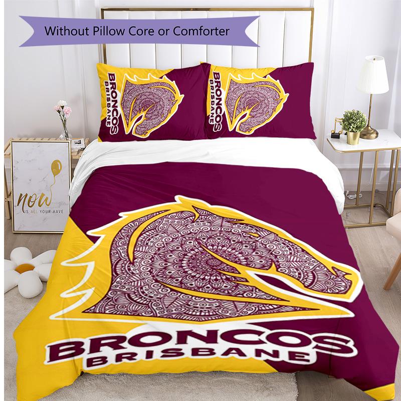 Set Biancheria da Letto Stampato 3 Pezzi Brisbane Broncos Morbido Traspirante Copripiumino Federe Set Lavabile Decorazione Camera da Letto Regalo per la Casa