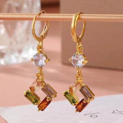 Multicolor Square Synthetic Zircon Pendant Earrings for Women  Versatile Daily Jewelry Accessories Perfect Birthday Gifts