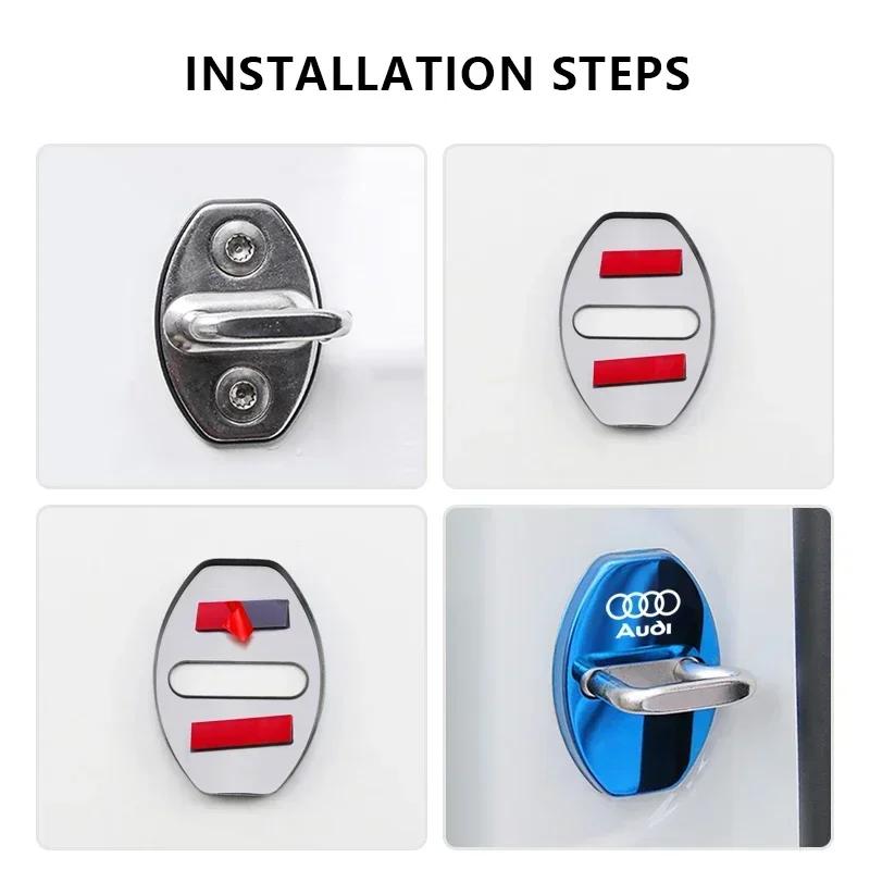 4PCS Car Door Lock Cover Stainless Steel Protection Accessories For Audi A1 A3 A4 A5 A6 A7 A8 B8 B9 B6 C6 Q2 Q3 Q