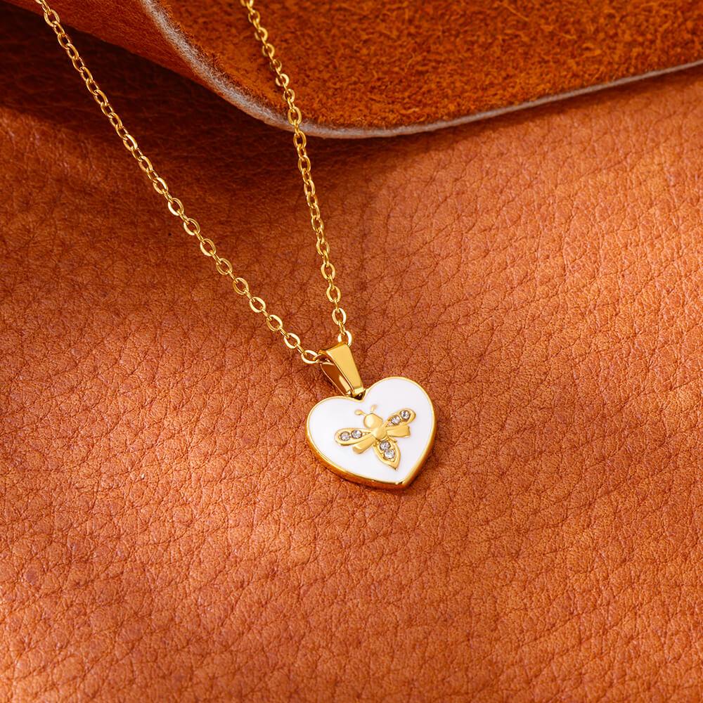 Zircon Fishtail Necklaces For Women Gold Color Stainless Steel Heart Bees Pendant Necklace Fashion Wedding Jewelry Gift Femme