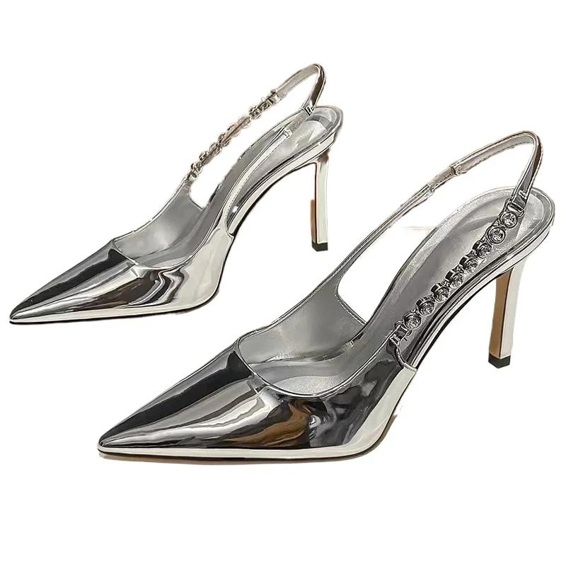 Mode Damen Schuhe 2024 Mode Slingbacks Damen High Heels Sexy Party Pumps Damen Spitzschuh Slipper Dünne Absätze Damen Sandalen