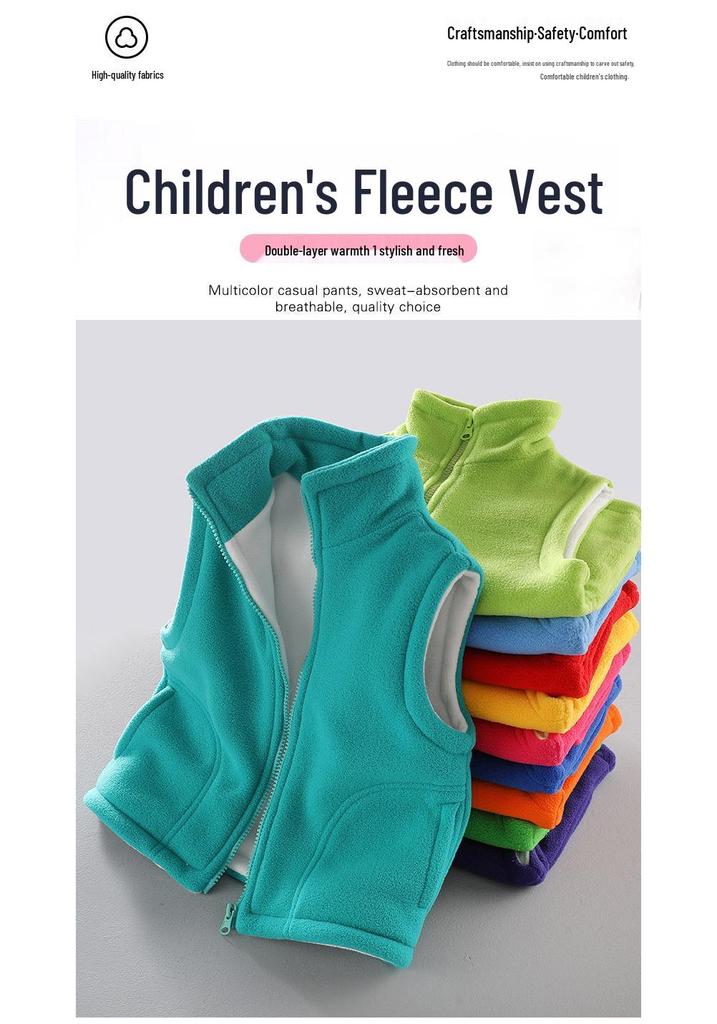Kids' Fleece Vest for Boys & Girls, Thick Outerwear for Spring To Winter, Kindergarten Uniform with Logo Print