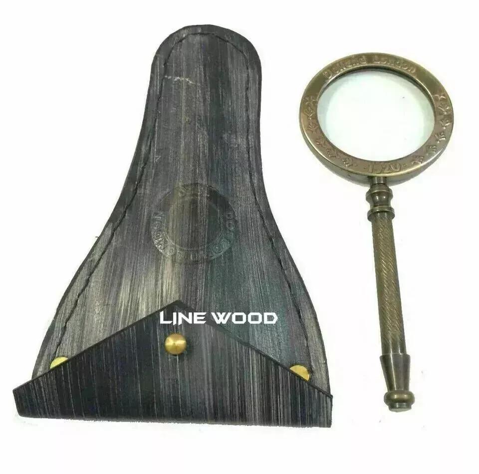 Brass Manifer Magnifying Glass with Leather Storage Case, Handmade Magnifying Lance, Classic Look