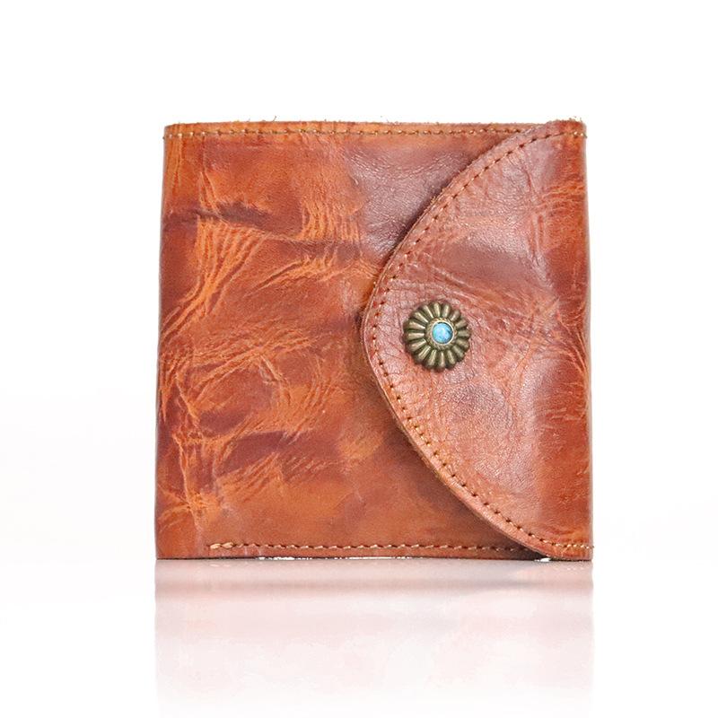 Vegetable Tanned Cowhide Wallet, Two Fold Simple Driving License, Washed Cowhide Wallet, Coin Purse for Women