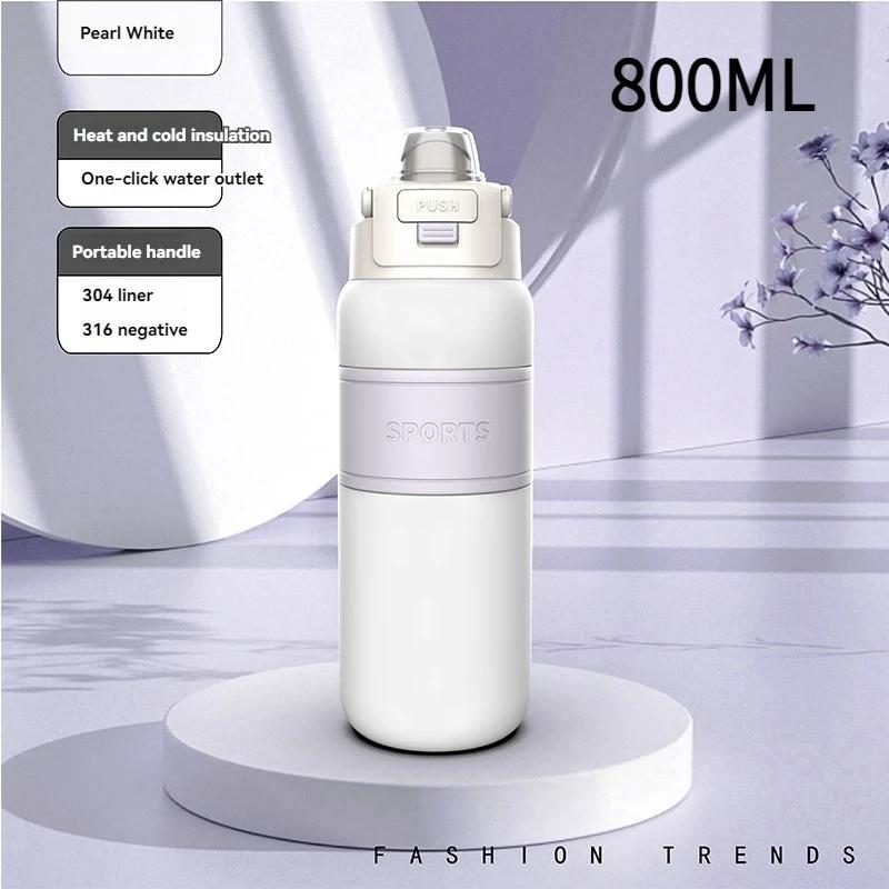 800ML/600ML Mode Isolierwasserbecher Thermobecher Vakuumflasche Tragbare Thermoskanne Kalt und Heiß halten Outdoor Doppelwandige Wasserbecher