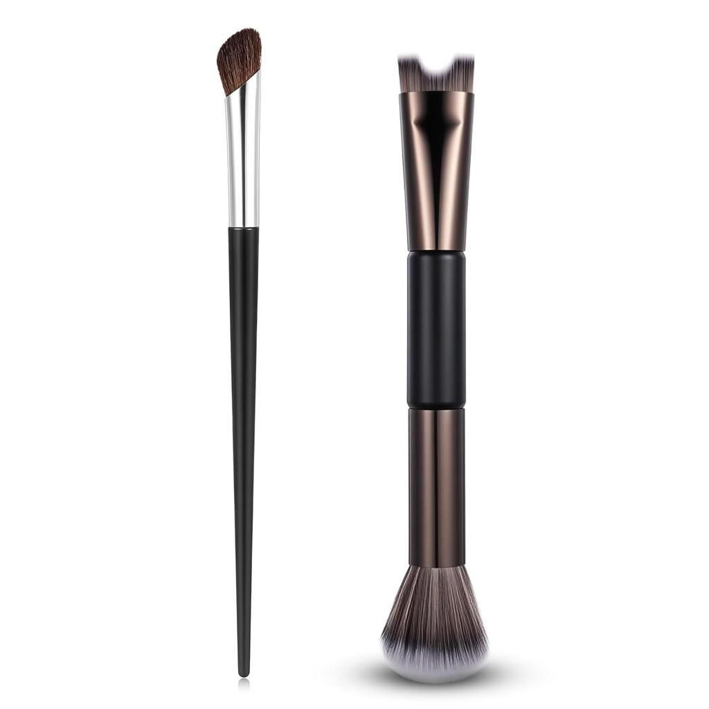 2Pcs Nose Contour Brushes for Makeup Shimmeroo Double-Ended Nose Angled Eye Shadow Contour Brushes for Makeup 2-in-1 U-Shaped Fluffy Brush Contouring