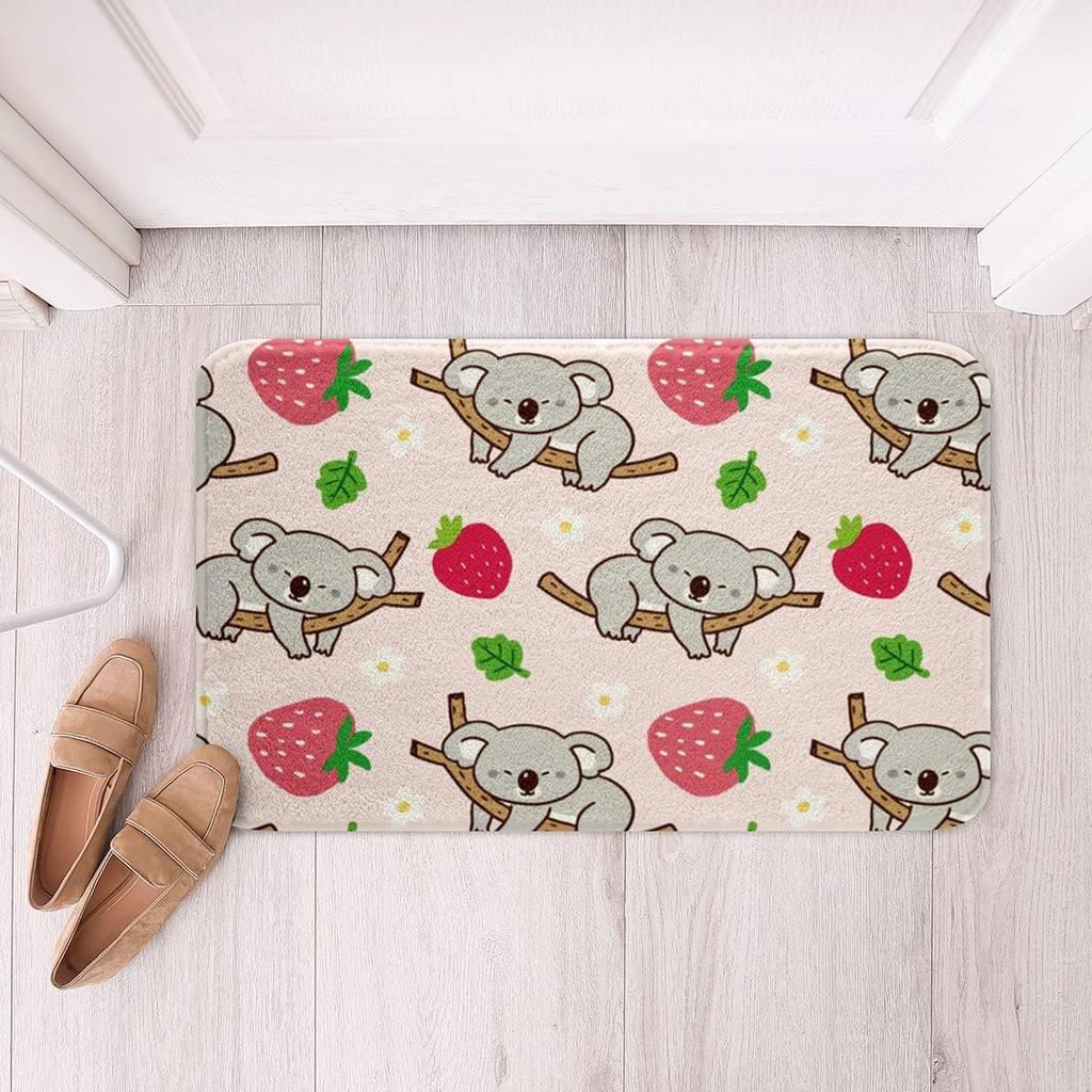Cartoon Koala Area Rug Kawaii Wild Animal Carpet Flower Floor Mat for Bathroom Living Room Backyard Non Slip Entrance Doormat