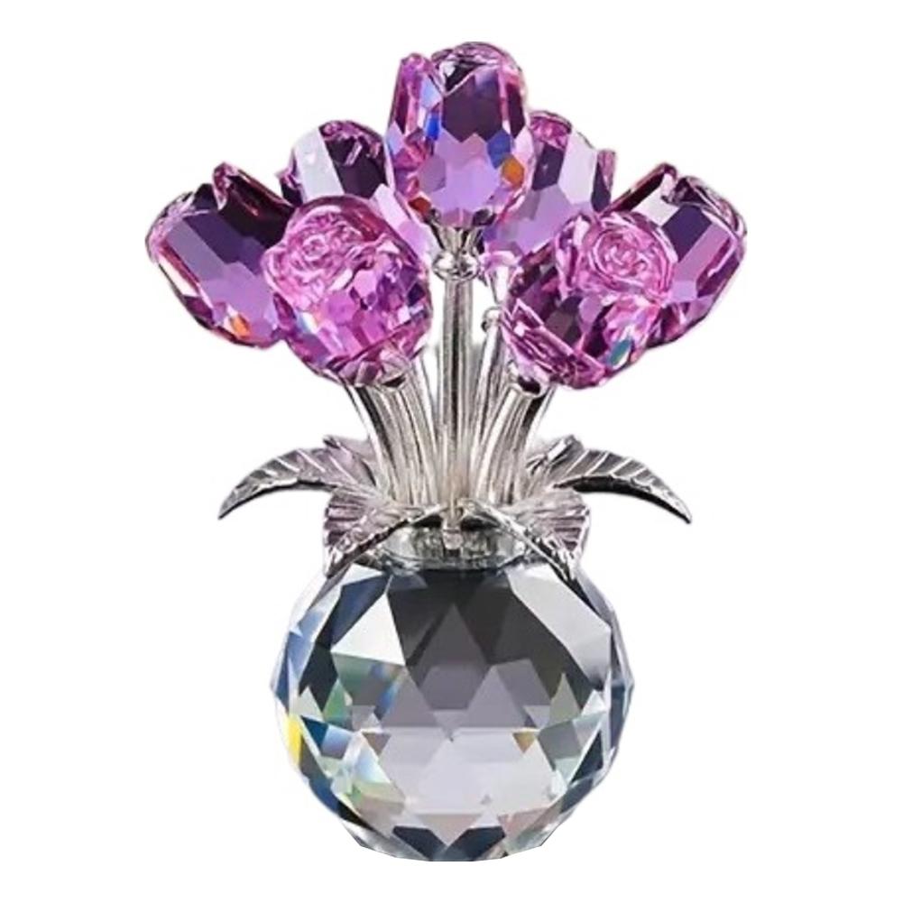 Crystal Rose Flower with Vase Artificial Rose Bouquet Ornament Romantic Gift for Valentine's Day Wedding Anniversary Table Decor