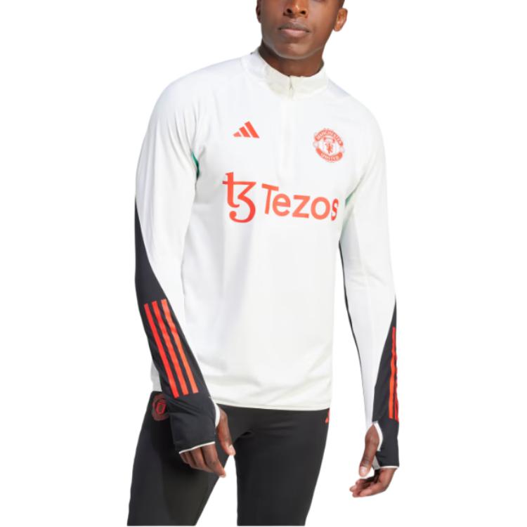 Adidas Manchester United Tiro 23 Pro Haut Design Imprimé Lettres Respirant Entraînement Manches Longues Maillot de Football Homme Hauts Blanc Cassé IA7246