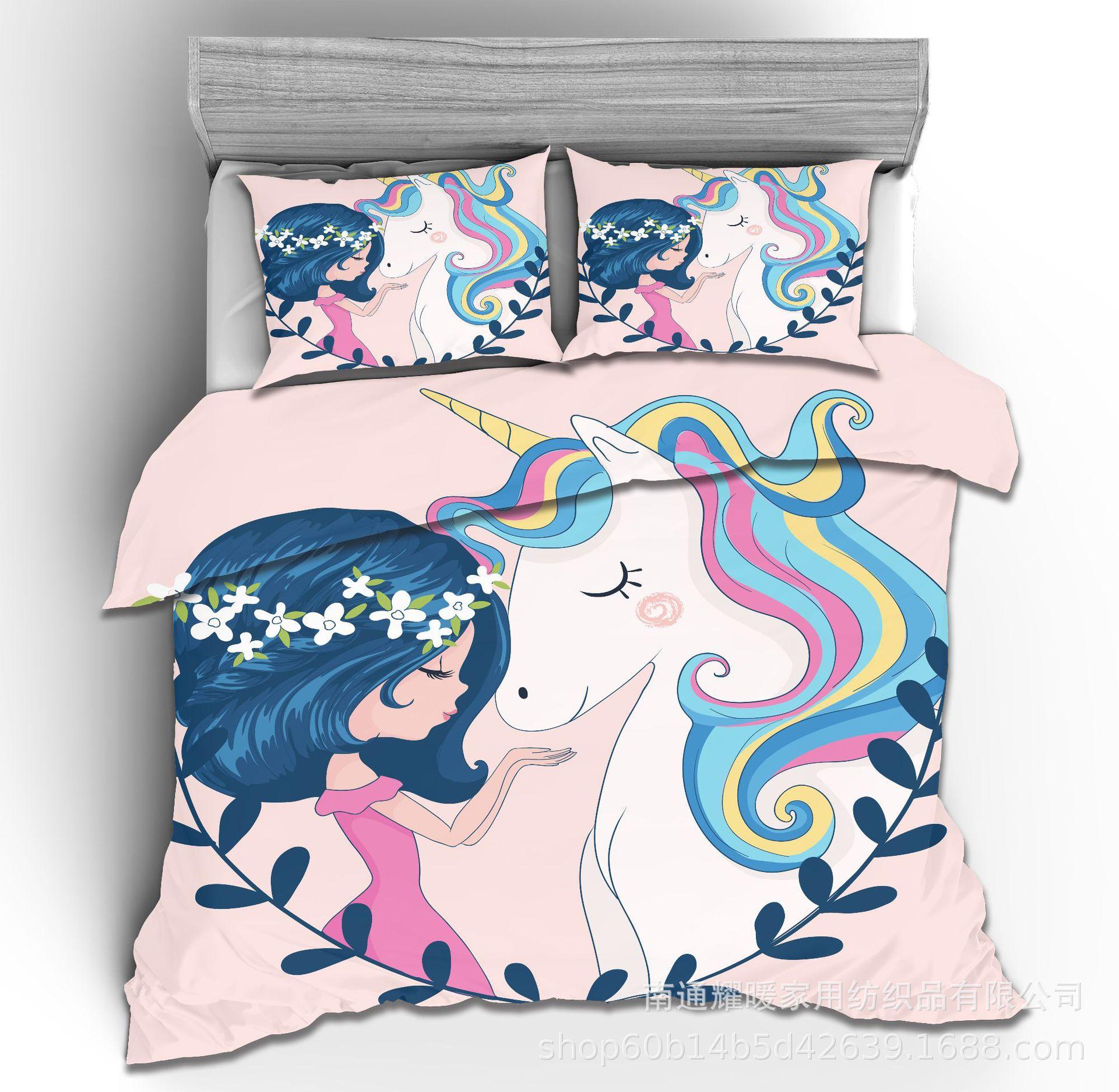 

Постельное белье с 3D-рисунком «Единорог», цифровая печать высокого разрешения, комплект из четырех предметов, стеганое одеяло из трех предметов, простыня 135x200 Two-piece Set