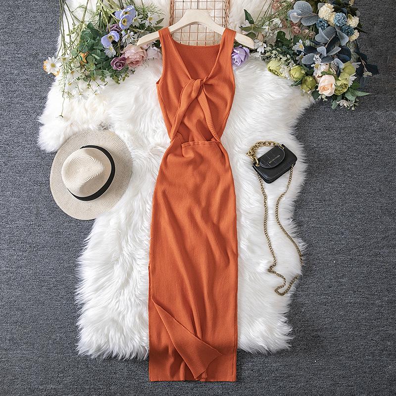 Women's Summer Sexy Twisted Chest Show Heart Machine Hollow Fashion Two Wear Knitted Dress