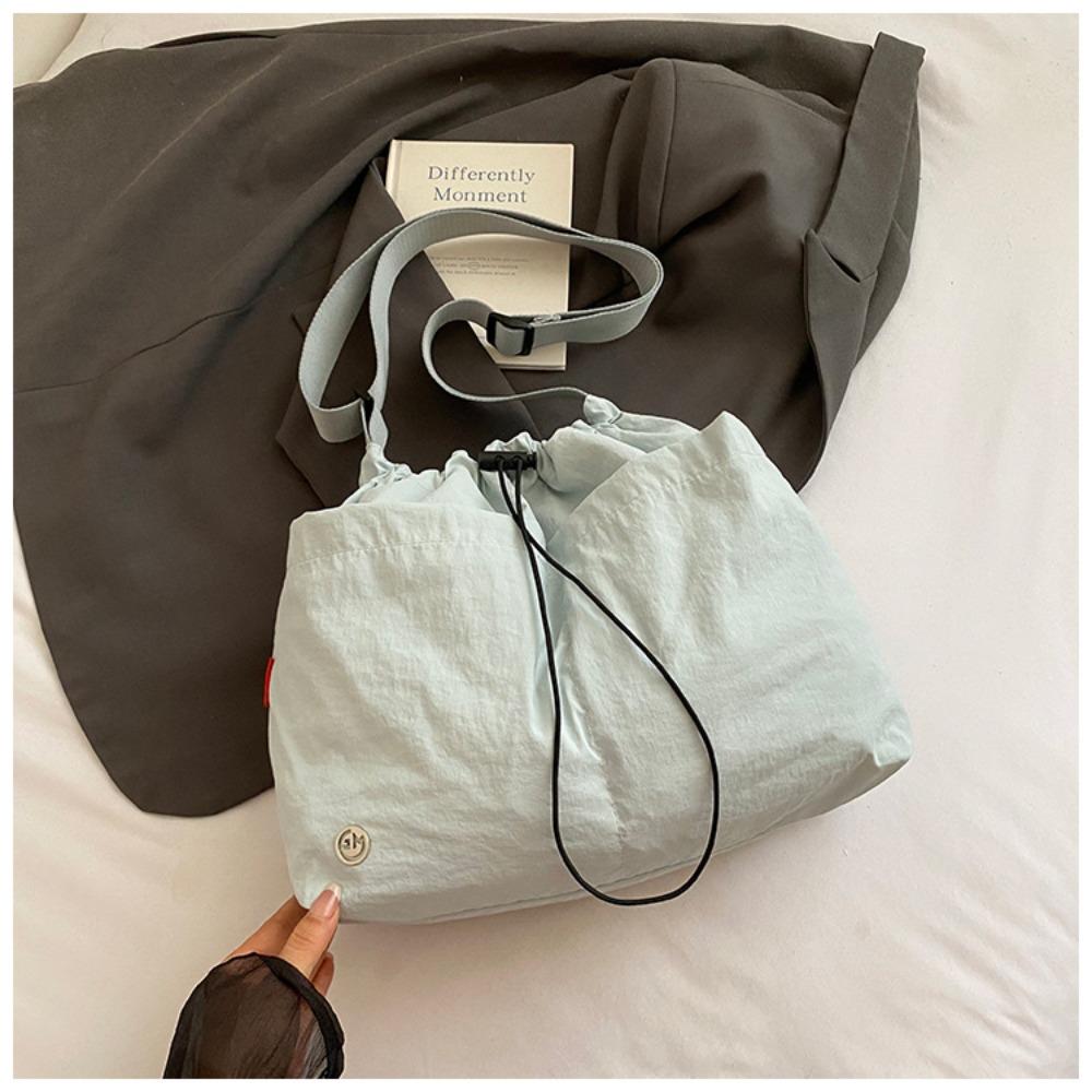 Korean Style Pleated Drawstring Bucket Bag Large Capacity Cloth Crossbody Bag  Women