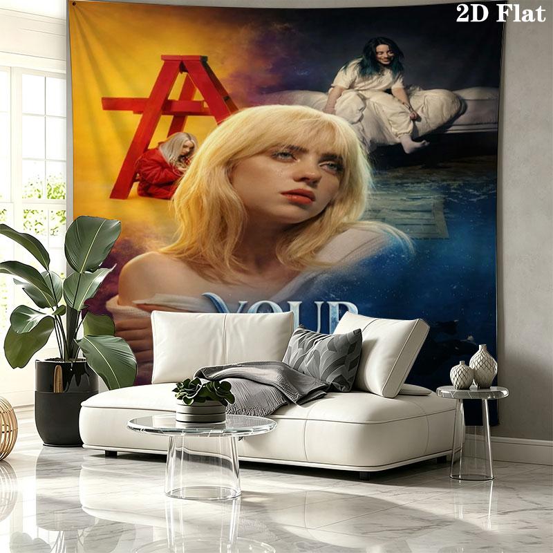 Arazzo da Parete con Nome Personalizzato Billie Eilish Appeso Estetico alla Parete Coperta in Tessuto Stampato Arazzi Decorativi per Camera da Letto Soggiorno Decorazioni per la Casa