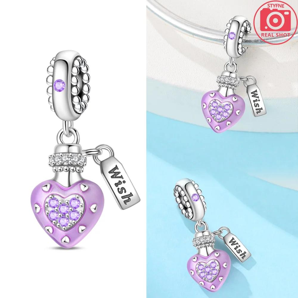Pendants Woman Pink Heart Air Balloon Wishing Bottle Original Copper Charm Bead Fit Bracelet Women Jewelry Gift Diy