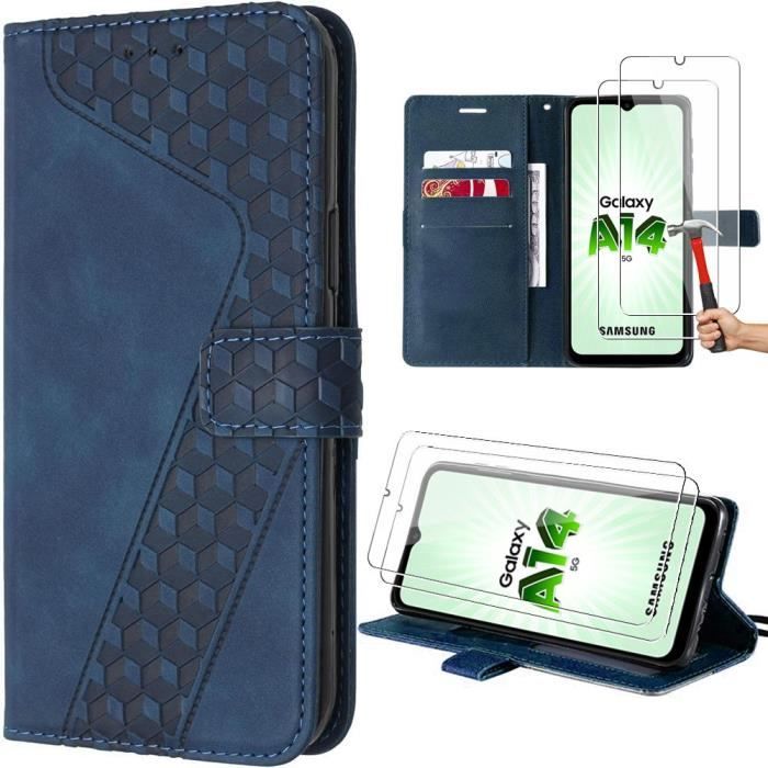 Protective Case - Booling - Samsung Galaxy A14 5g - Pu Leather - Card Slots - 2 Tempered Glasses
