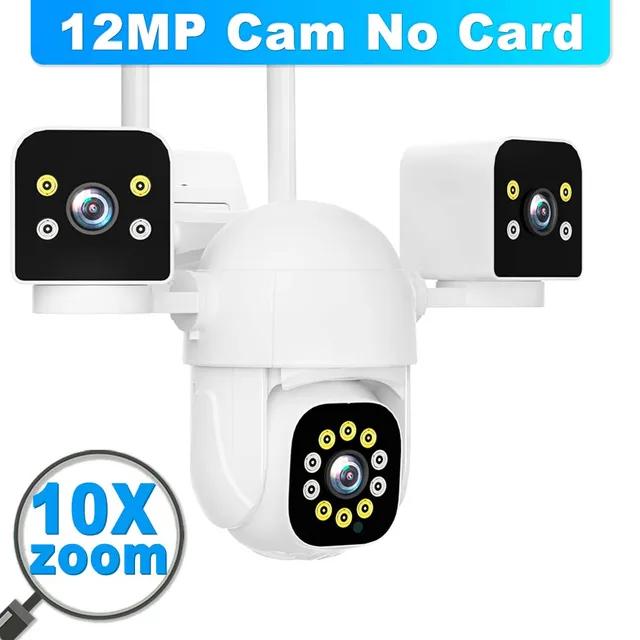 6K 12MP WiFi Venkovní 10x Zoom Tříobjektivová PTZ Video Dohled Ochrana Zabezpečení 4K IP Kamera Chytrá Bezdrátová CCTV Kamera