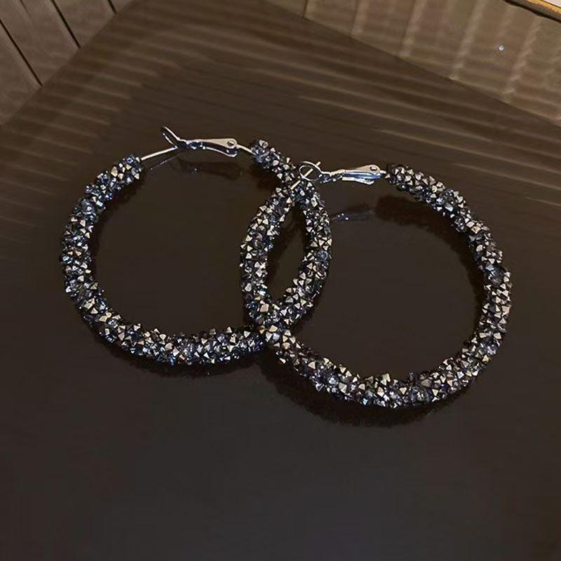 Starry Rhinestone Circle Earrings: Women's High-End, Large Hoop Fashion