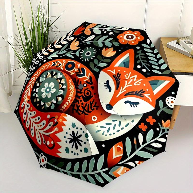 

1pc Fox Art Design Automatic Opening and Closing Umbrella, Lightweight 3-Fold, With Cute Cartoon Characters, Suitable for Home, Outdoor and Daily