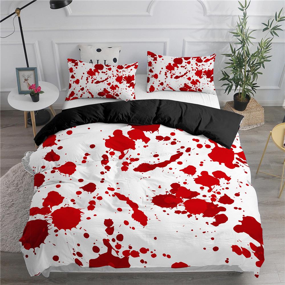 Halloween King Queen Duvet Cover Horror Blood Hand Bedding Set For Teens Scary Red Blood Stains 2/3pcs Polyester Quilt Cover