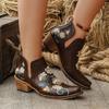 New Western Embroidered Square Head Short Boots for Women, Retro Thick Heel V-mouth Large Size Women's Boots