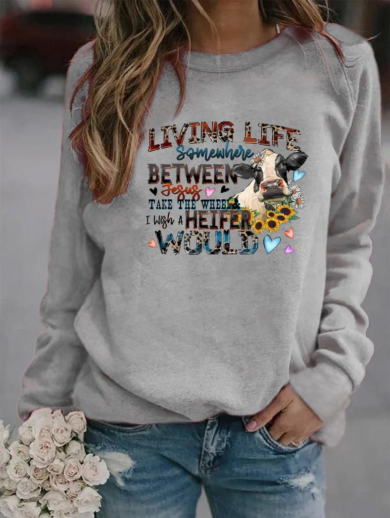 Women's Stylish Round Neck Long Sleeve Sweatshirt with Various Popular Patterns for Winter