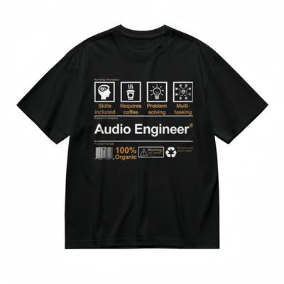 Herren Klassisches T-Shirt Weiß Orange Kontrast Toningenieur Typografie mit Ausrüstung