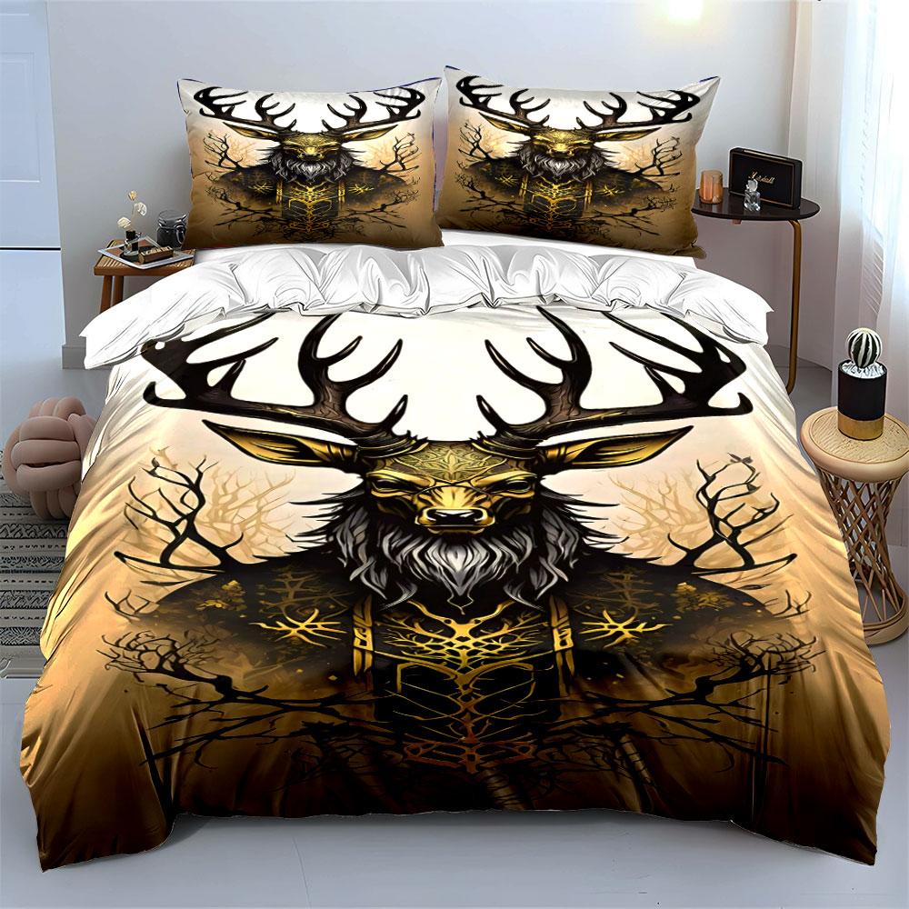 Golden Deer with Antlers. Bedding Sets Duvet Cover Sets Duvet Covers Pillowcases(1 * Duvet Cover 2 * Pillowcases, Without Duvet Insert)