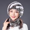 Hat Female Autumn Winter Trendy Versatile Rex Rabbit Hair Cycling Warm Ear Protection Fur Hat Scarf Set