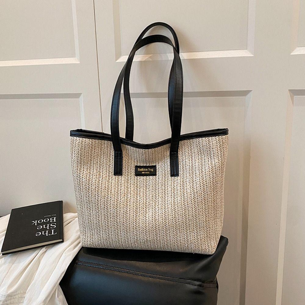 

Leisure Weave Straw Bag Boho Tote Bag Fashion Straw Shoulder Bag for Women коричневий