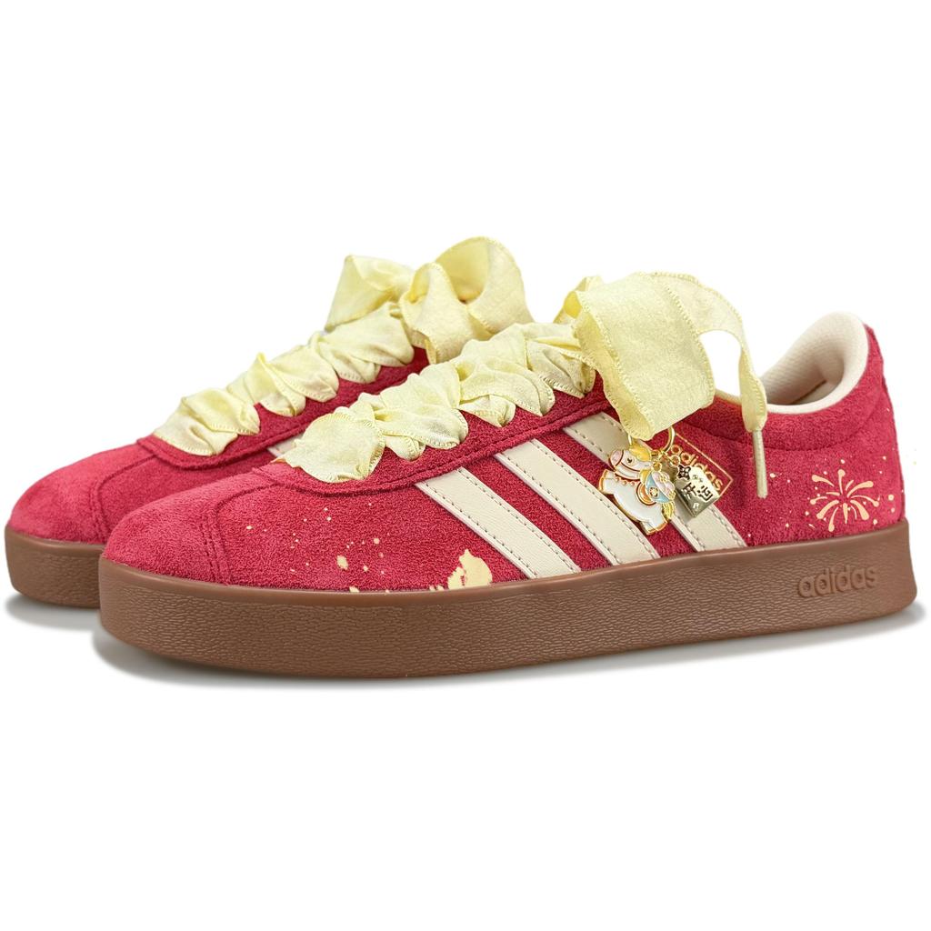 Adidas Vl Court Classic Galloping Iridescent Abrasion Resistant Low top Skateboard Shoes Unisex Red KK3774(Team1283-)