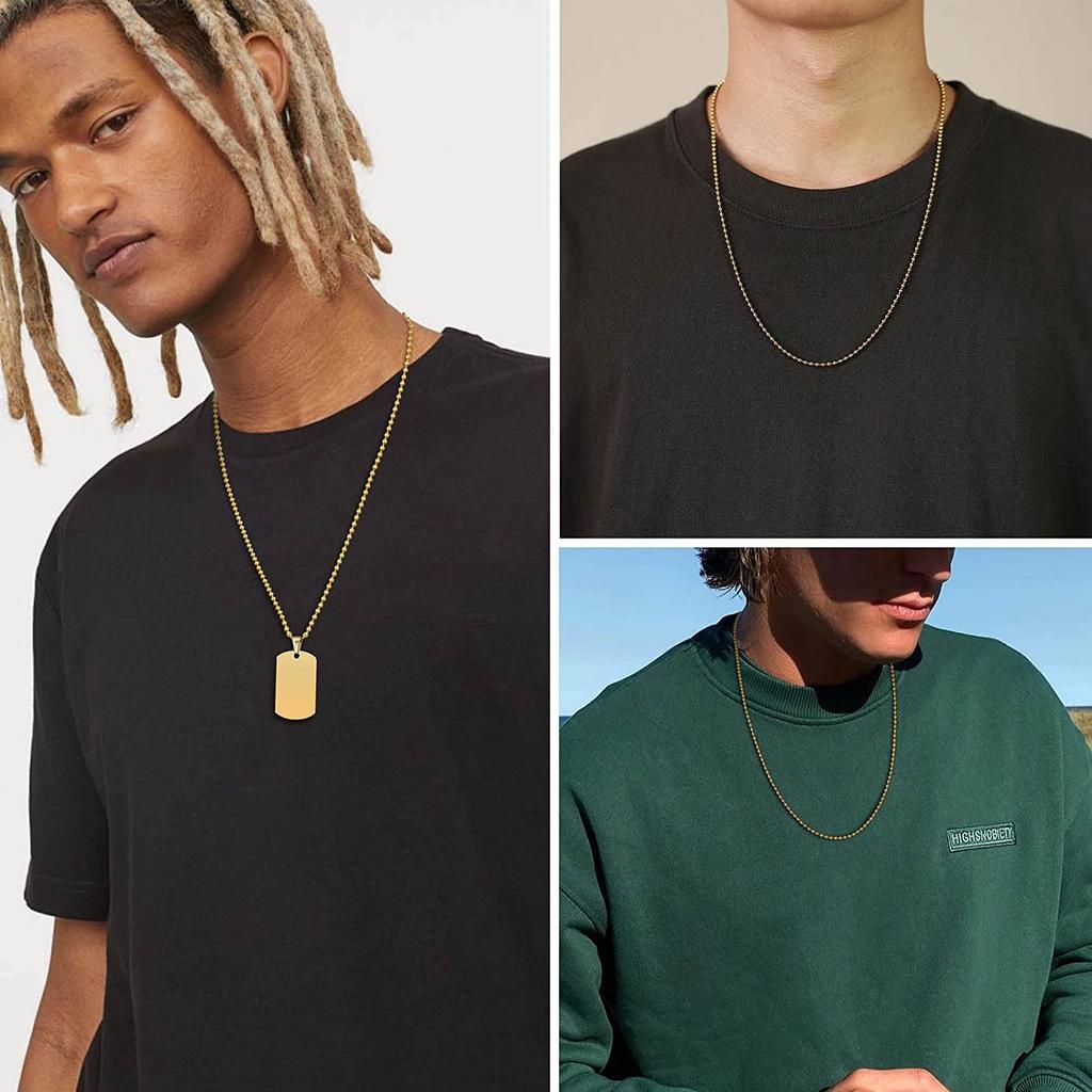 Colier cu etichetă pentru câine - Lanț militar cu etichetă pentru câine din oțel inoxidabil pentru bărbați, femei, colier cu bile de mărgele 23,6 inci