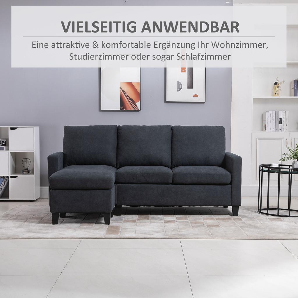Corner Sofa, Sofa Set, with Reversible Chaise Longue, 197 X 139 X 91cm, Dark Grey