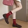 Big Red Socks, Women's Bow Polka Dot Mid-calf Socks, Wedding Red Striped Cloth Label New Year Socks, Dui Dui Socks