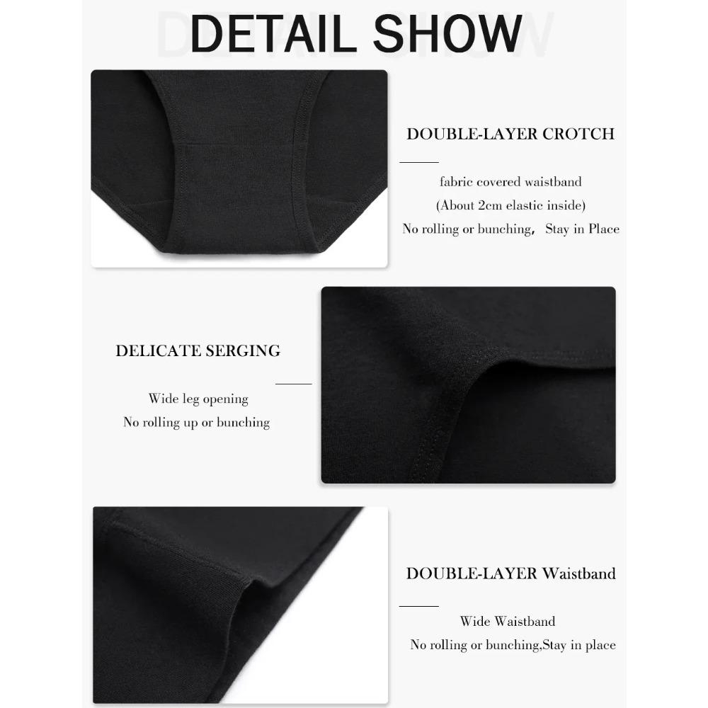 Women Soft Cotton Underwear Comfortable No Muffin Top Briefs Female High Rise Belly Control Panties Sets Black Plus Size