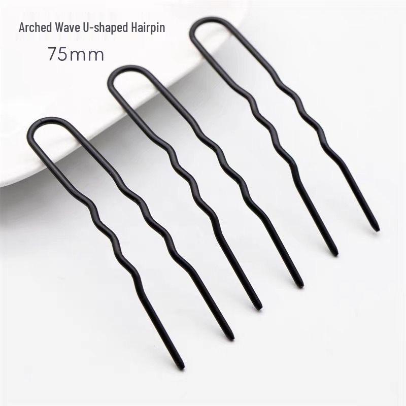 Black U-Shaped Hairpin: 2-Prong Insert Comb for Secure Bun & Ponytail Styling Without Hair Damage
